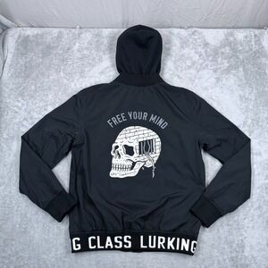 Lurking Class Hooded Bomber Jacket Men Medium Free Your Mind Skater Skulls Black